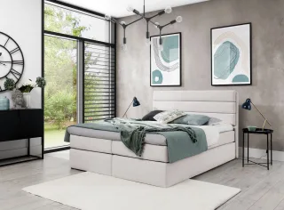 Boxspringbett Schlafzimmerbett Bett DAVINO DELUX Stoff Creme 200x200cm