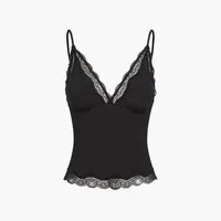 cfab (creamy fabrics) Nachthemd Deep Neck Lace Top-Schwarz-3XL (1-tlg)