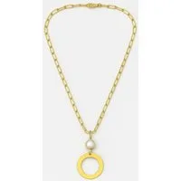 nhaos Gliederkette Vergoldete Damenkette mit Perle und Ring-Anhänger (Einzelartikel), Damen-Schmuckset, 18K vergoldet, verstellbar, Perlenanhänger