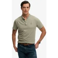 Superdry T-Shirt CLASSIC COTTON LIN SS GRANDAD mit Markenlabel, aus Baumwolle und Leinen, in Single Jersey, Kurzarm