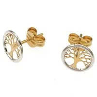Bella Carina Paar Ohrstecker Ohrstecker Baum des Lebens bicolor 585 Gold 14 Karat 8 mm, 585 Gold, Weiß- und Gelbgold