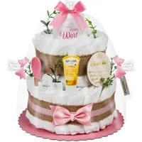 Timfanie Windeln Windeltorte, Boho Baby-Cake, rosa, 0-8 Monate (Handgefertigtes Geschenk - In Folie gehüllt, mit Schleifen verziert, 37-St., 20x Pampers Premium, wertige Accessoires), Das Perfekte Geschenk zur Geburt oder Babyparty.