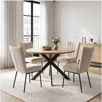 Jiexi Essgruppe Essgruppe Runder Tisch Ø 115cm Eiche Sternfuß & Samt Stühle