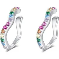 ELLAWIL Paar Ohrklemmen Ohrclip mit bunten Mosaik Steinchen Zirkonia Ohrklemme ohne Loch (GESCHENKIDEE, Sterling Silber 925), inklusive Geschenkschachtel