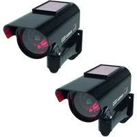 BASI Überwachungskamera Attrappe Dummy Kamera (Spar-Set, 2-tlg., solarbetrieben, LED-Licht, Innen-/Außenbereich, Wandhalterung, 2 Stück)