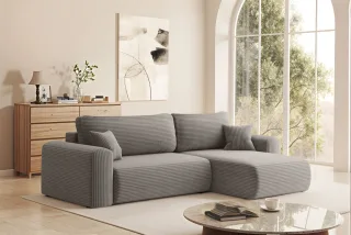 Ecksofa Schlafsofa FLORA Stoff Poso Grau Ottomane Rechts