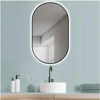HOKO Badspiegel mit beleuchtung, Spiegel Oval Schwarz 45x75 /50x90 / 60x100 cm (Warmweiß - Kaltweiß - Neutral. Licht mit Touch Schalter und mit Wandschalter einschaltbar. Memory-Funktion.IP44, 4mm HD Glass)