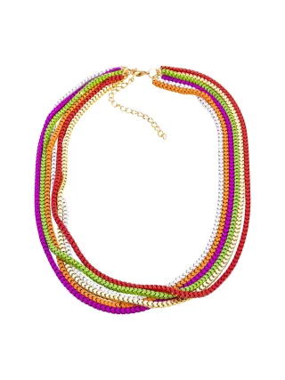 Steuer Modeschmuck Kette Metal multi mehr reihig pink, grün, orange, rot, gold, weiß