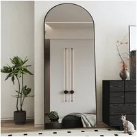 Boromal Ganzkörperspiegel 180x80 Spiegel groß Wandspiegel Schwarz mit Metall Alu Rahmen (Flurspiegel Bodenspiegel, Rechteckig, Rundbogen), für Schlafzimmer Garderobe Wohnzimmer Hotel Friseurladen