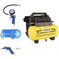 WELDINGER Kompressor Aktionsset Flüsterkompressor FK 135 pocket + 6-teiliges Druckluftset, 1100 W, max. 8 bar