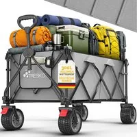 TRESKO Bollerwagen Bollerwagen faltbar 300L mit Bremse Handwagen klappbar 150kg (inkl. Vollgummireifen Faltbarer Strandwagen mit Extra Breite All-Terrain-Räder, Gartenwagen Transportwagen mit Tragetasche)