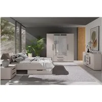 Lomadox Schlafzimmer-Set MOLLERUSA-132, (Spar-Set, 7-tlg., Bett Kleiderschrank Sideboard Bettschubkästen Nachttische), in kaschmir mit schwarzen Griffen, Liegefläche 160x200 cm