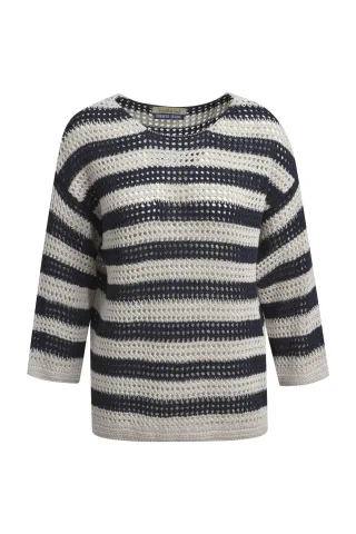 Smith&Soul - Striped Crochet Round Neck Pullover marine print - Gr. - L
