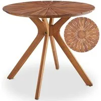 tectake Gartentisch runder outdoor Esstisch aus massivem Akazienholz, 70 x 70 x 62 cm (Terrassentisch Pollensa, 1-St., in braun), Tischplatte mit Sonnenmuster, höhenverstellbare Füße, wetterfest