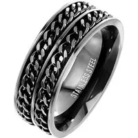 Taffstyle Fingerring Spinner Ring Herren Biker Doppelketten Schwarz, Edelstahl Massiv Breit Männer Biker Rocker Schmuck Doppelketten Style