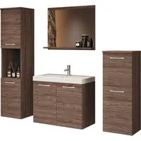 welltime Badmöbel-Set PARLA, (Komplett-Set, 5-St), Waschtisch inkl. Waschbecken, Spiegel, Hochschrank und Hängeschrank