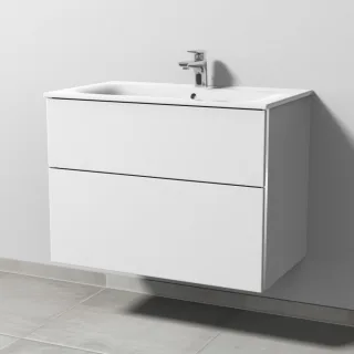 Sanipa 3way Waschtischunterbau zu Geberit Renova Plan Slim Waschtisch mit 2 Auszügen, Weiß-Soft BR68743