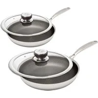 HENSSLERS Pfannen-Set HENSSLERS Bratpfannen-Set, Ø 24 und 28 cm, inkl. Deckel, Edelstahl (4-tlg), mit Wabenstruktur