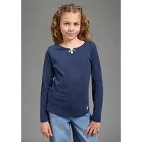 H.I.S Langarmshirt Shirt mit kleiner Deko-Schleife hüftlange Basic-Passform, Langarm, modischer Stil