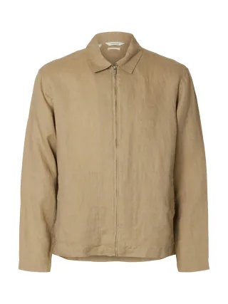 SELECTED MEN - SLHREGJEREMY LINEN ZIP OVERSHIRT Savannah Tan - Gr. - M