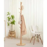 Yorbay Garderobenständer aus Buche Massivholz, Kleiderständer Baumform mit 9 Haken, 38 x 179 cm, Verstellbar Garderobenständer für Jacken, Hüte, Taschen, Natural