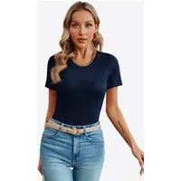 Imily Bela T-Shirt Damen Schlankes Oberteil mit Rundhals (Packung, 1-tlg., 1per-Pack) Rippbündchen