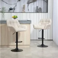 HOMCOM Barhocker für Bartheke Küche Esszimmer, höhenverstellbar, 360° Drehstuhl (Bistrohocker, 2 St., Barstuhl), Cremeweiß 57,5 x 52,5 x 93-114 cm