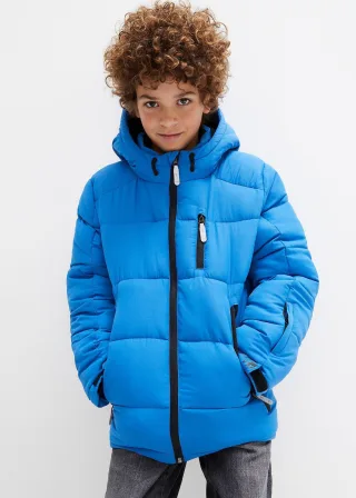 bonprix warm gefütterte Winter-Steppjacke mit Kapuze, blau, Gr.176/182, Komfortable Jungen Winterjacke mit reflektierenden Details