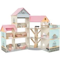 COSTWAY Puppenhaus, 6 Etagen mit 6 Zimmern & 41 Zubehör, Holz