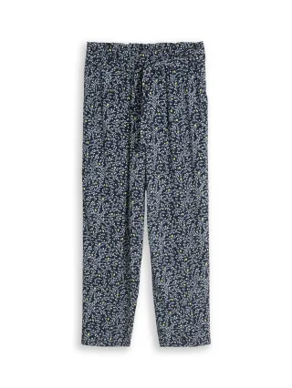 Tom Tailor - Loose Slim Paperbag Hose navy small leaves design - Gr. - 28