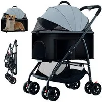 OYLCDI Hundebuggy 2-in-1 Hundebuggy mit abnehmbarer Transportwanne,bis 40 kg, (faltbarer Haustierwagen mit 360°-Schwenkrädern,Mit belüftetem Netzfenster), ideal für Hunde, Katzen und andere Haustiere
