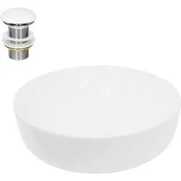 LuxeBath Waschbecken Aufsatzwaschbecken aus Keramik Waschtisch für Badezimmer und Gäste-WC, Aufsatzwaschtisch Handwaschbecken inkl. Ablaufgarnitur ohne Überlauf