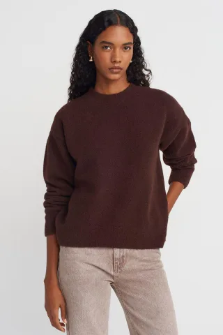 Damen Pullover mit geripptem Rundhalsausschnitt