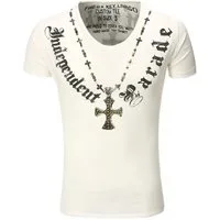 Key Largo T-Shirt T-Shirt Independent Kreuz Nieten Print Motiv vintage Look MT00573 V-Auschnitt bedruckt kurzarm slim fit