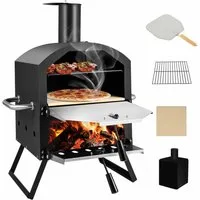 COSTWAY Pizzaofen 2-Schicht Holzofen, Outdoor, mit Pizzastein & Pizzaschaufel
