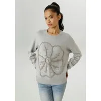 Aniston SELECTED Strickpullover vorne mit funkelnden Glitzersteinen verziert