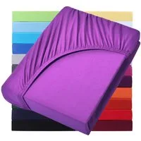NatureMark Spannbettlaken Jersey Basic Spannbetttuch, 100% Baumwolle, Gummizug: rundum, (1 Stück), in vielen Größen und Farben, bis 40cm Steghöhe, 200x220cm, Lila