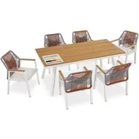 Juskys Garten-Essgruppe Costa Rica, (7-tlg), 6 Personen - wasserabweisend, schnelltrocknendes Olefin, Polywood