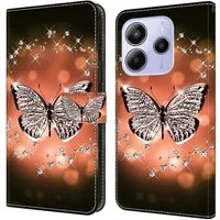 CLM-Tech Handytasche für Xiaomi Redmi Note 14 5G Hülle aus PU-Leder Klapphülle (Schmetterling Diamanten Muster, Handyhülle mit Standfunktion - Wallet Flip Case inklusive Kartenfächer), Cover mit Magnetverschluss Xiaomi Redmi Note 14 5G Schutzhülle