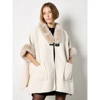 Apricot Poncho Cape mit Kunstfellbesatz