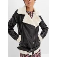 bonprix Bikerjacke unifarbenes Design mit Farbeinsätzen, mit Fellimitatkragen