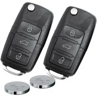 mt-key 2x Auto Schlüssel 3 Tasten Set + 2X Rohling HAA + 2X passende CR2032 Knopfzelle, CR2032 (3 V), für VW SEAT SKODA Funk Fernbedienung