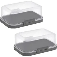 Engelland Butterdose Stapelbare Butter-/Käsedose, Kunststoff, (Vorteils-Set, 2-tlg., mit sicherem Klickverschluss), stapelbar, platzsparend, Ordnung im Kühlschrank, BPA-Frei, Mehrzweck