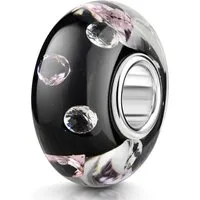 Materia Bead Glasperle Schwarz mit Zirkonia Weiß Rosa 1180, Kern aus 925 Sterling Silber