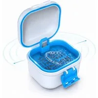 Luckice Zahndose Zahnprothesen Aufbewahrungsbox mit Einweichsieb (Set, Einschichtige Zahnersatz-Reinigungsbox mit Verschlussclip), Mit Sieb zum Einweichen von Prothesen, für Zahnspangen und Schiene