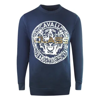 Marineblaues Sweatshirt mit grossem Logo von Cavalli Class