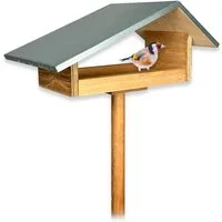 gartenetage Vogelhaus Design-Vogelfutterhaus mit wetterfestem Metalldach/inkl. Erdspieß, Vogelfutterhaus mit Ständer/Robustes Vogelhäuschen für Ihren Garten