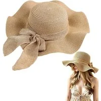 Mutig Strohhut Damen Sonnenhut Strohhut, Faltbarer Strandhut Sommerhut mit Breiter (Krempe, Leicht Atmungsaktiv, Eleganter Sonnenhut für Frauen, Unisex Hut) für Reisen Urlaub Strand Outdoor Aktivitäten