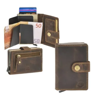 Kartenschieber Portemonnaie Herren Leder 7x10cm mit Scheinfach antikbraun | Greenburry Vintage 1450-25