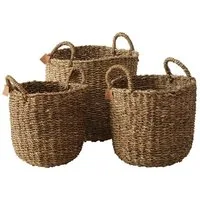 BOLTZE Aufbewahrungskorb Sophy, 3er Set, aus Seegras, Braun, mit Henkel
